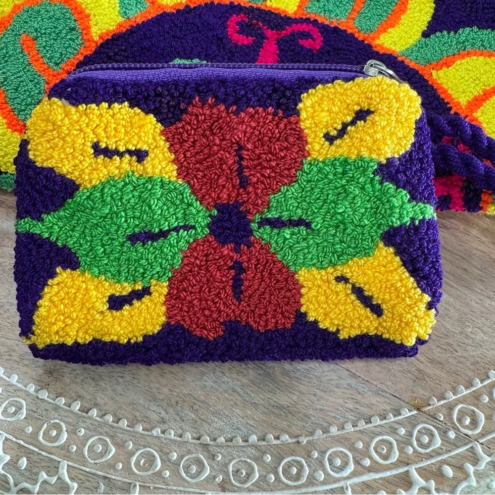 Colombian Wayuu Purple Butterfly Flowers Handmade Purse Bag & Coin Purse Artisan